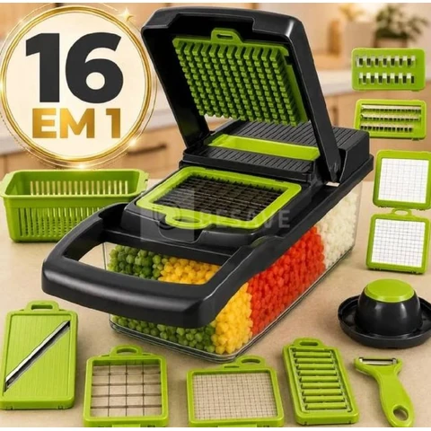 Cortador Fatiador Ralador De Legumes Frutas Vegetais Triturador Picador Manual 16 Peças para Cozinha Mandolin Inox Sólar