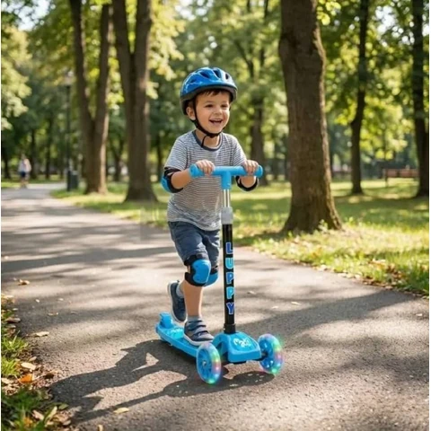 Patinete Infantil 3 Rodas Led Dobrável Luppy Azul Maxi Toys