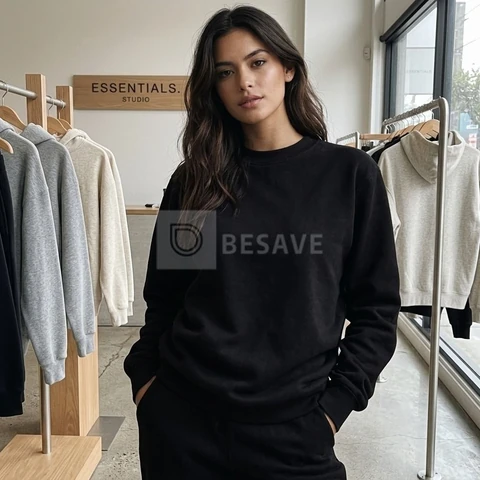 Blusa Moletom Liso Feminino 100% Algodão De Frio Sem Capuz