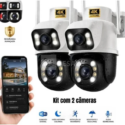 Kit 2 Câmeras de Segurança Woosh A28B Full HD Dupla Lente com Visão Noturna Colorida