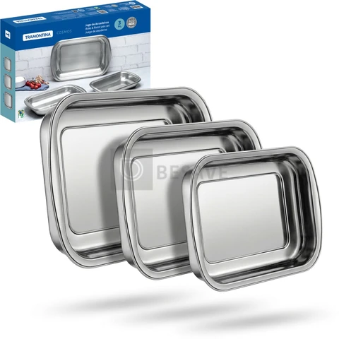 Jogo de Assadeiras de inox tramontina kit com 3 grande medio