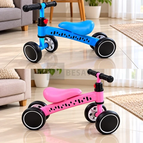 Bicicleta Equilíbrio Brinq Kids Sem Pedal Andador Infantil Azul 4 Rodas