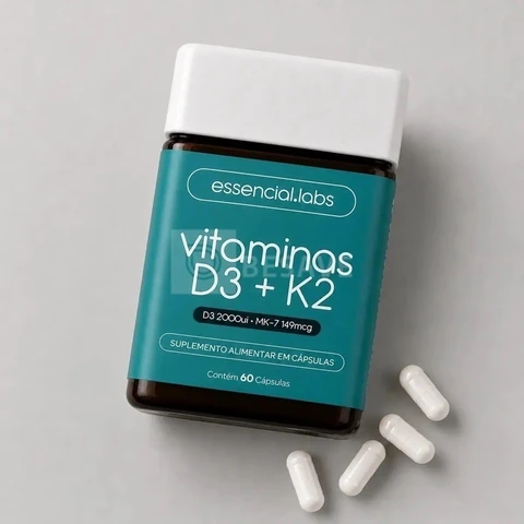 VITAMINA D3 + K2 Menaquinona-7 - Fórmula com Máxima Concentração e Biodisponibilidade - 60 Cápsulas