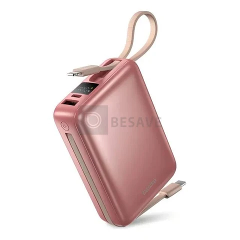 Carregador Portátil Power Bank Basike 20000mAh 22.5W Rápido Cabos Embutidos Tipo C iPhone Samsung