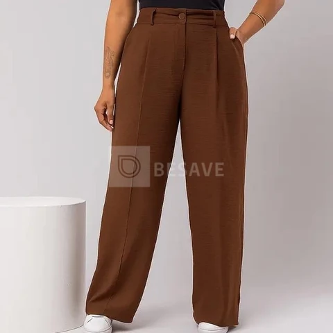 Calça Feminina Plus Size Pantalona Básica Wide Leg Duna