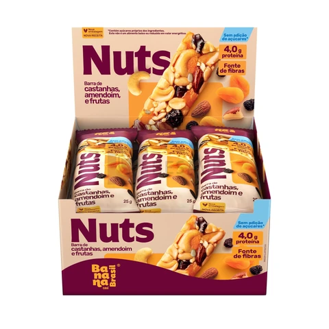 Barra Nuts Castanhas, Amendoim e Frutas 12un 25g Banana Brasil