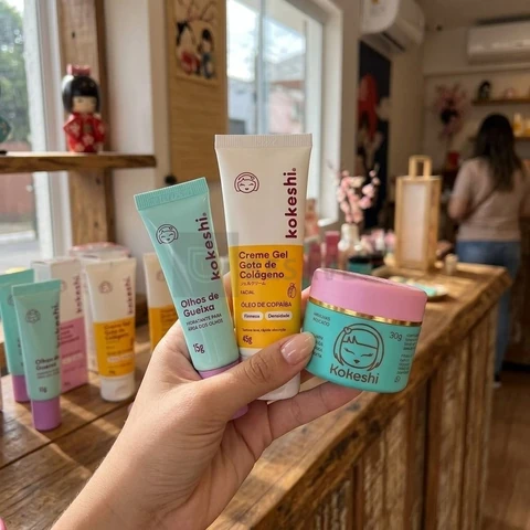 Kit Facial Kokeshi Completo 3 Passos Olhos de Gueixa, Pele de Porcelana e Gota de Colágeno