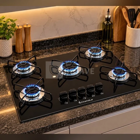 Fogão Cooktop Gás 5 Bocas Ultra Chama 127v/220v Preto