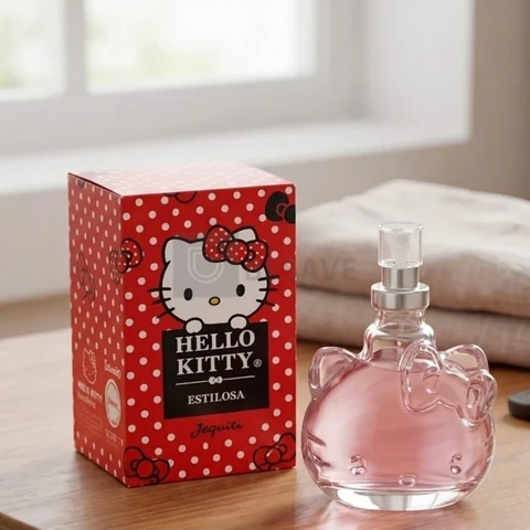 Perfume Hello Kitty Estilosa Jequiti 25ml Desodorante Colônia Feminina Frutal Romântica Frasco de Vidro com Spray Embalagem Compacta para a Bolsa e o Uso Diário