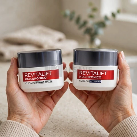 Kit Hidratante Facial L'Oréal Paris Revitalift Hialurônico Diurno FPS 20 + Noturno, Tratamento Antirrugas e Preenchedor com Ácido Hialurônico Puro, 49g