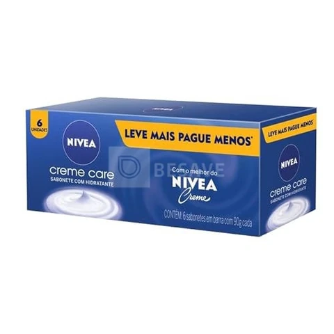 NIVEA Sabonete em Barra Creme Care Promo 6 un. 90g - Limpa e deixa a pele macia mesmo após o banho, com glicerina, fragrância NIVEA Creme e o exclusivo ingrediente Eucerit