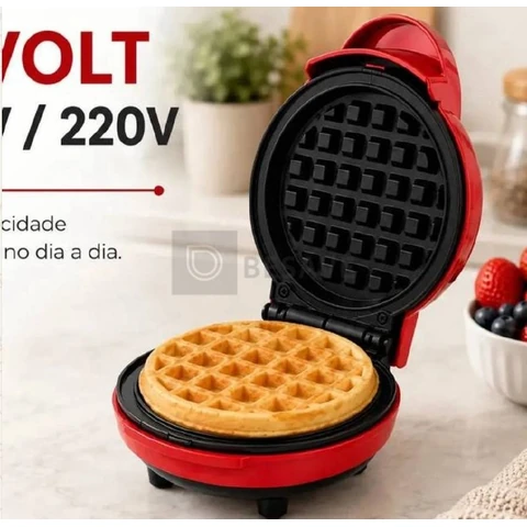 Maquina Waffle Elétrica Compacta Profissional Mini Panqueca Vermelho