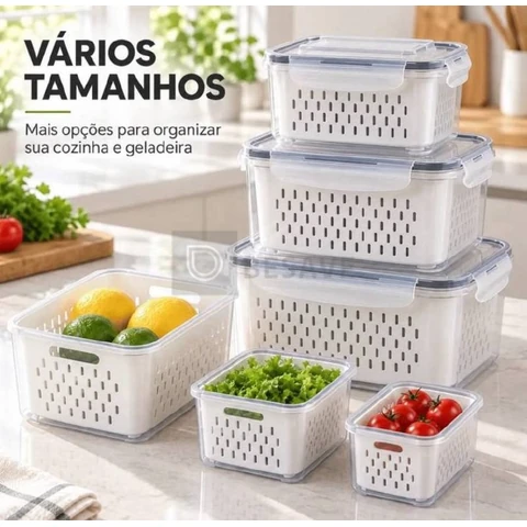 Kit 3 Organizadores Geladeira Alimentos Vegetais Com Tampas