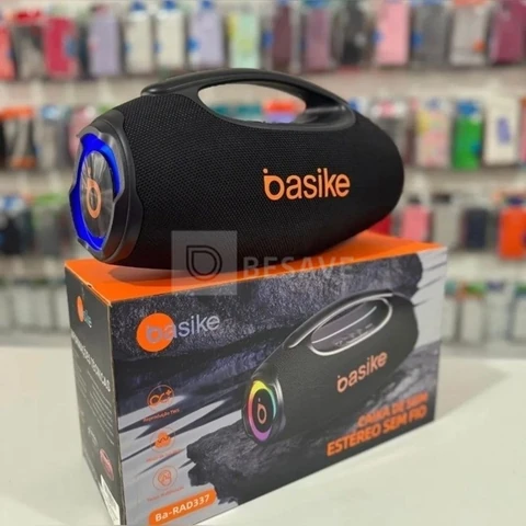 Caixa De Som Basike Ba-RAD207 Edição 80W Rádio FM Bluetooth 5.3 TWS RGB Bass Boost 9000mAh Azul