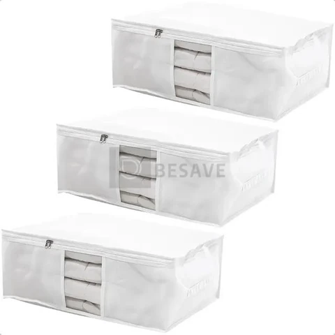 Kit 3 Saco Organizador Capa Protetora G Cobertor Edredom Roupas Branco 60x45x22