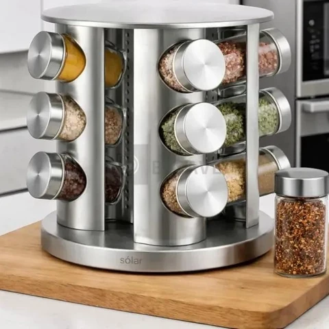 Porta Tempero Condimentos Giratório 12 Potes Inox Luxo