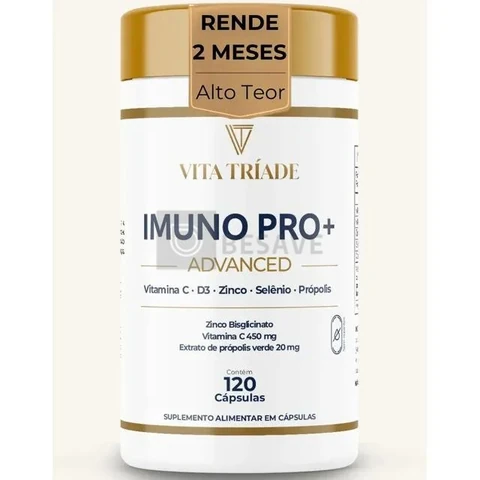 Vitamina para Imunidade Imuno Pro+ com D3, Zinco, C, Selênio e Própolis Verde Vita Tríade 120 Cápsulas