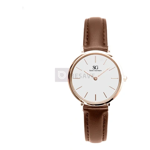Relógio Feminino de Couro Marrom Saint Germain Bronx Rose Gold 32mm Cor do fundo Branco
