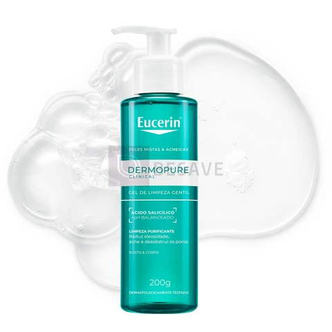 EUCERIN Dermopure Clinical Gel de Limpeza Gentil 200ml, Redução da oleosidade e acne, Desobstrui os poros