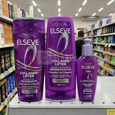 L'Oréal Paris Elseve Collagen Lifter Kit Shampoo, Condicionador e Sérum Leave-in com Peptídeos e Proteção Térmica para Cabelos Finos, Volume em 3D, 400ml + 400ml + 100ml