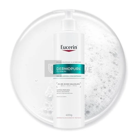 EUCERIN Gel de Limpeza Facial AntiAcne DermoPure Clinical Concentrado 400ml, Peles Oleosas e Acneicas