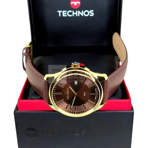 Relógio Technos Classico Dourado Pulseira De Couro Legitimo