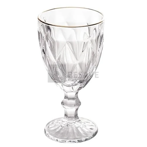 LYOR - Conjunto de 6 Taças de Vidro Para Água Diamond 325ml Transparente Com Fio Dourado - Mesa Posta - Itens Para Casa - Utensílios de Cozinha - Enxoval - Casamento