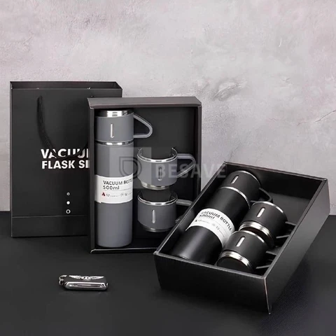 500ml Caneca Kit Garrafa Térmica Vacuum Bottle Inox + 3 Xíca
