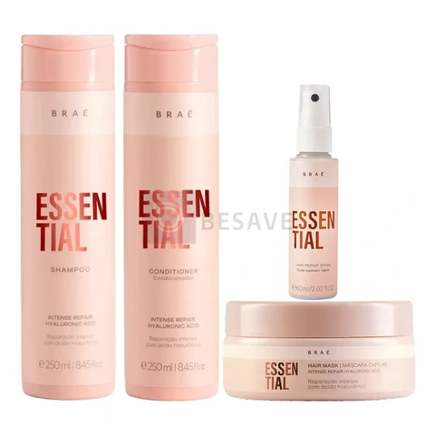 Kit Braé Essential Shampoo + Condicionador + Máscara + Fluido