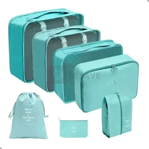 Organizador De Malas Bolsas De Viagem Kit Necessaire 7 Cor Azul-turquesa Desenho Do Tecido Liso