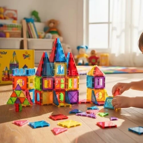 Brastoy Blocos de Montar Magnéticos Infantil Construção STEM Brinquedo (120 Peças (Tamanho Médio))