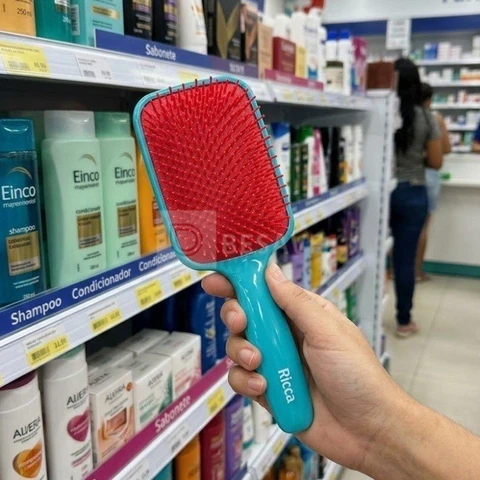 Ricca Escova Raquete Flex Blue, Desembaraça sem quebrar, para todos os tipos de cabelo, 1 unidade