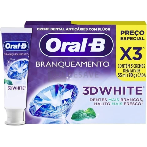 Oral-B Pasta de Dente 3D White Brilliant Fresh, 3 Unidades de 70 g