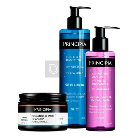 Principia Kit Limpeza E Hidratação Ch-01 + Ol-01 + Gl-02 Todo Tipo De Pele Dia/noite