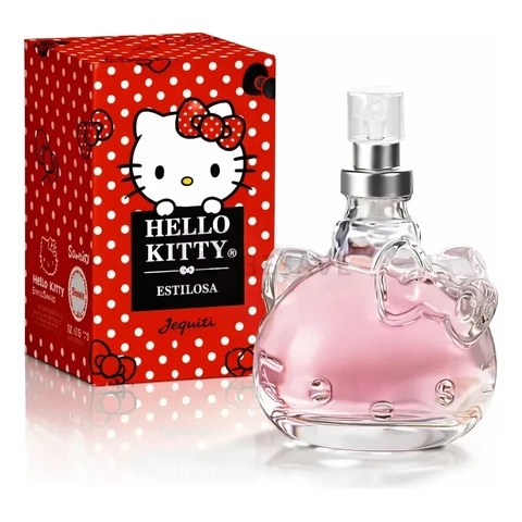 Perfume Hello Kitty Estilosa Jequiti 25ml Desodorante Colônia Feminina Frutal Romântica Frasco de Vidro com Spray Embalagem Compacta para a Bolsa e o Uso Diário