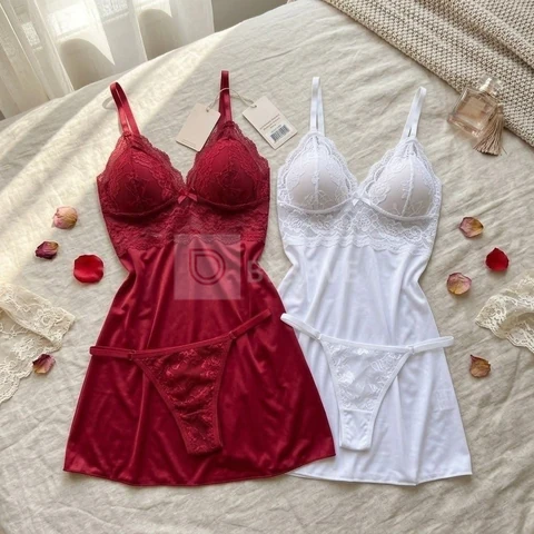 Kit 2 Camisola Sexy Sem Bojo Com Calcinha Renda Pijama Baby