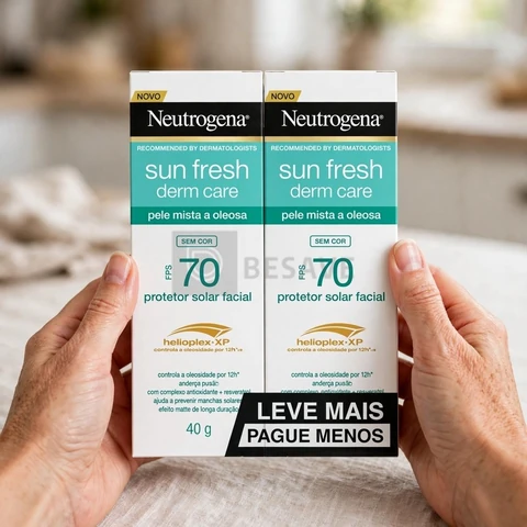 Protetor Solar Facial Neutrogena Sun Fresh, Sem Cor, FPS 70, 2 Unidades 40g