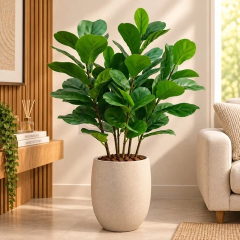 Planta Artificial Fícus Lyrata Jiboia Ramo Haste Galho 13 Folhas 60 CM Realista Decoração Toque Real