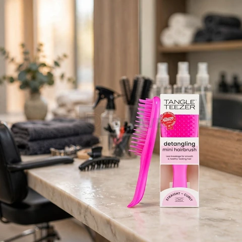 Escova de cabelo desembaraçadora The Mini Ultimate Detangler para todos os tipos de cabelo, ideal para o uso em fios úmidos. Cor: Rosa