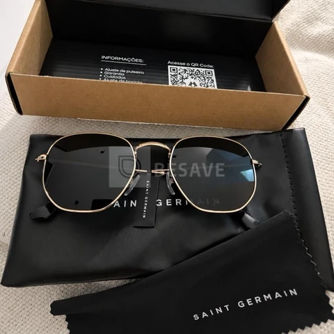 Óculos De Sol Saint Germain Dourado Harbor Aviador Uv400 Lente Preto Desenho Espelho