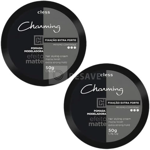 Kit 2 Pomada Cera Modeladora Charming Cless Efeito Matte Extra Forte Fixador Cabelo Masculino 50g