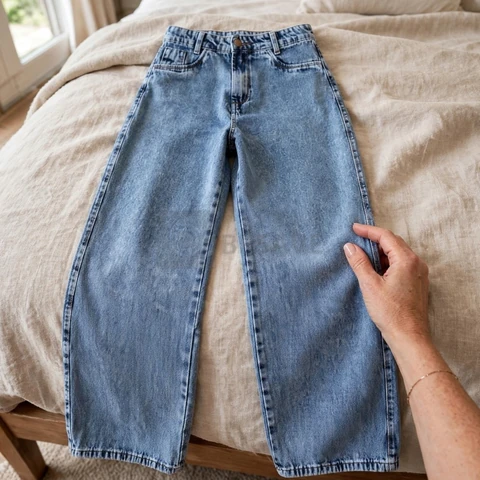Calça Jeans Feminina Wide Leg Cintura Alta Pantalona MARMORIZADA CINTURA ALTA