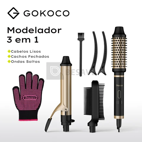 GOKOCO 3 Em 1 Multifuncional Paramodelar Modelador De Cachos Aparelho Cabelo liso Cachos Curtos E Grandese Ondulados