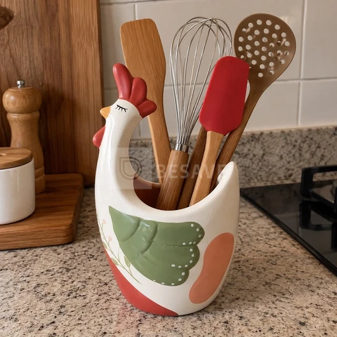 Galinha de Cerâmica Porta Ovos Porta Talheres Porta Utensilios Organizador de Cozinha Decorativo