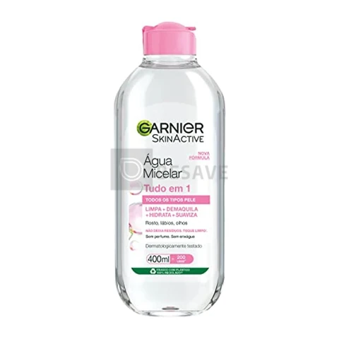 Garnier SkinActive Água Micelar de Limpeza Tudo em 1, Solução Demaquilante que Limpa, Tonifica e Remove Oleosidade, Fórmula Suave Sem Álcool para Todos os Tipos de Pele, 400ml