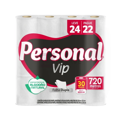 Personal VIP - Papel Higiênico Folha Dupla, Branco 24 unidades (Embalagem pode variar)