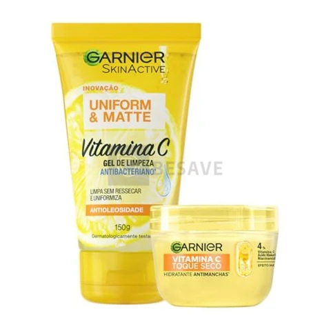 Garnier Uniform & Matte, Kit Skincare Gel de Limpeza e Hidratante com Vitamina C, Ação Antioleosidade e Uniformizadora, para uma Pele Iluminada e Hidratada, 85 e 150g