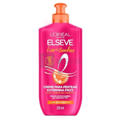 L'Oréal Paris Elseve Liso dos Sonhos Creme para Pentear, com Queratina Vegetal e AHA, Frizz Controlado por 72h, Proteção Térmica até 230°C e Alinhamento Capilar, 250ml