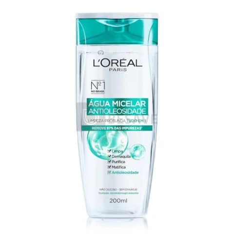 L'Oréal Paris Água Micelar Efeito Matte Solução de Limpeza Facial 5 em 1, 200ml