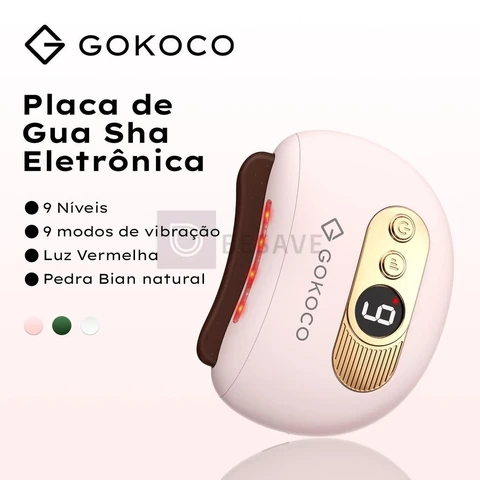 GOKOCO Massageador Elétrico Gua Sha Facial e Corporal Pedra Bian com Luz Vermelha, Aquecimento e Vibração 9 Níveis